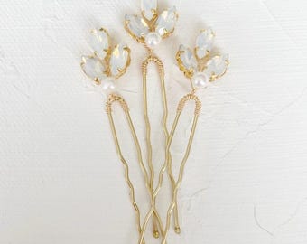 Gold Opal Kristall Haarnadeln | Braut | Brautjungfer | 3er-Set | Haarschmuck | Hochzeitskleidung