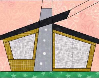Bloque de colcha moderna de mediados de siglo de la década de 1950 con piezas de papel y piezas de base