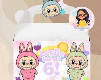 LABUBU GABLE BOX, Custom Treat Box, Custom Gable Box, Labubu Birthday Gable Box, Labubu Theme Gable Boxes, Labubu Theme, Labubu Favors