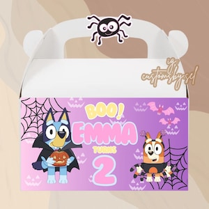 BOOEY HALLOWEEN BOX, Custom Treat Box, Custom Gable Box, Bluey Treat Box, Bluey Favor Box, Spooky Bluey Party, Spooky Bluey, Halloween Bluey