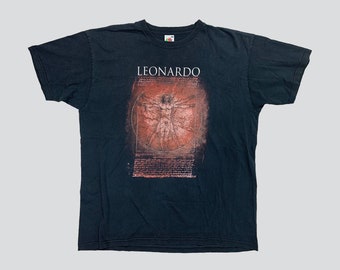 Y2K Leonardo Da Vinci Vitruvian Man T-Shirt Size XL Vintage Art Tee