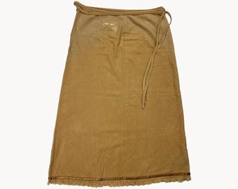 Vintage 90s Diesel Industrial Column Drawstring Hem Midaxi Skirt Size 28 Tan