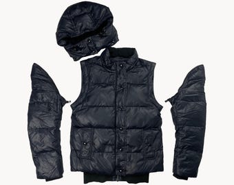 Vintage Y2K Armani Jeans Technical Sport Modular 3 in 1 Down Puffer Jacket Gilet Womens