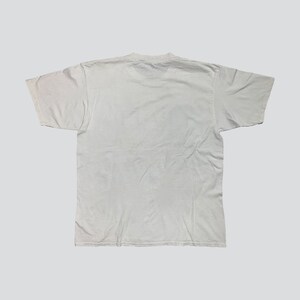 May include: A plain white t-shirt, viewed from the back, with a crew neck and short sleeves. The shirt is made of a soft, slightly wrinkled fabric. The background is a solid light gray.