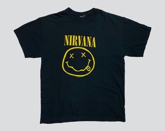 Vintage 1992 Nirvana Smiley T-Shirt Size M Grunge Band Tee