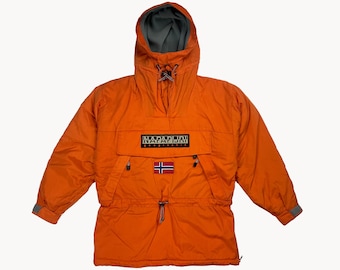 Vintage 90s Napapijri Skidoo Voyage Edition Orange Cordura Anorak Jacket Size S