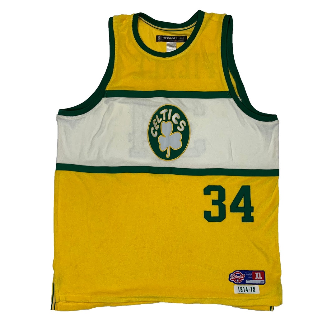 mostvaluablesupplier Paul Pierce 34 Boston Celtic 1914-15 Size XL Yellow Green Vtg Jersey Reebok NBA