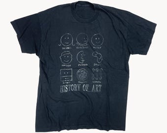 Vintage 1991 Artfolio History of Art T-Shirt Size L Black 90s Art Tee Faded