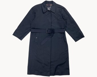 Vintage 70s 80s Burberrys Mackintosh Single Breasted Coat Womens Size Petite 8 Navy Blue