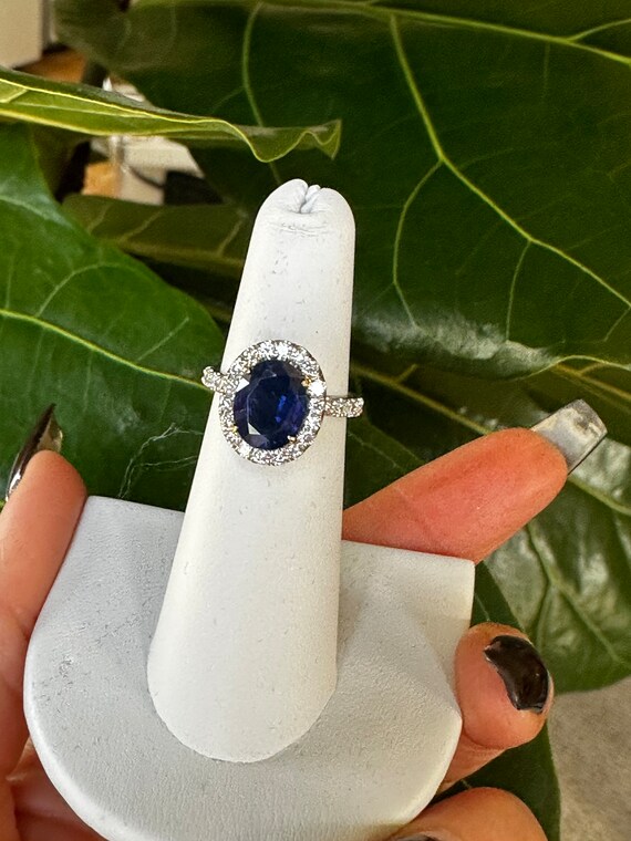 Oval Cut Sapphire With Diamond Halo Ring - image 3