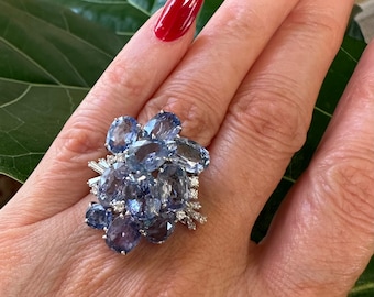 Blue Sapphire Ceylon No Heat & Diamonds Platinum Ring