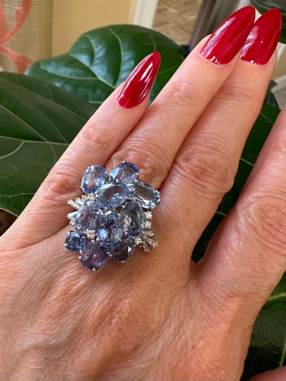 Blue Sapphire Ceylon No Heat & Diamonds Platinum R