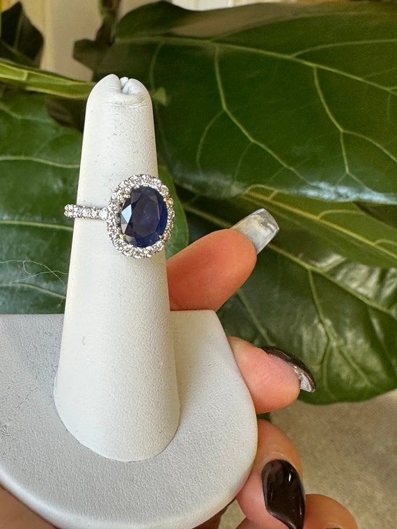 Oval Cut Sapphire With Diamond Halo Ring - image 2
