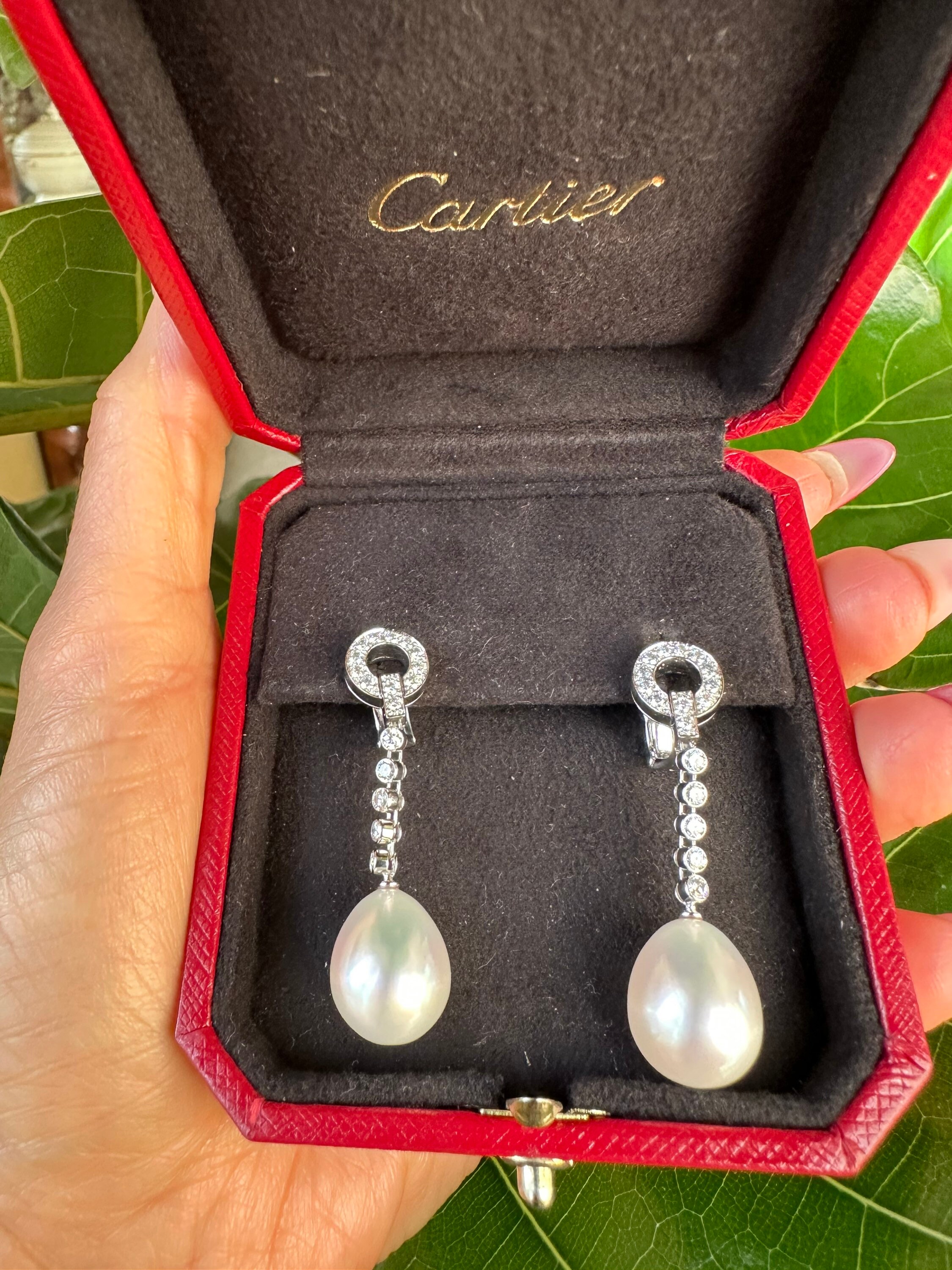 Cartier Diamond and South Sea Pearl Earrings in Platinum Etsy