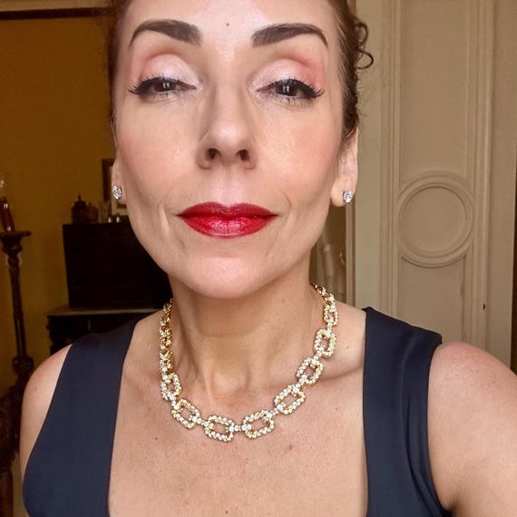 Bold Rectangular Diamond Link Necklace / Choker 1… - image 3