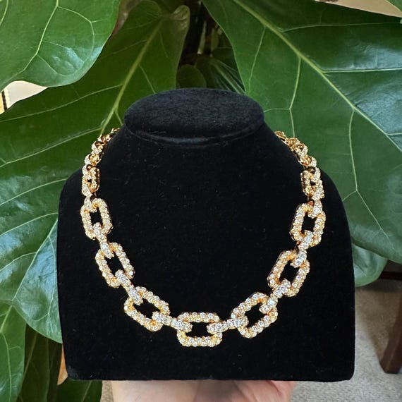 Bold Rectangular Diamond Link Necklace / Choker 1… - image 1