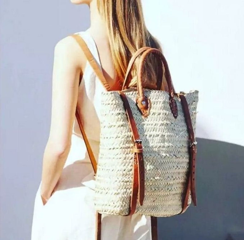 Straw Beach Bag With Leather Strap Straw Backpack Hipster Etsy