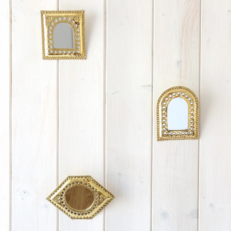Set of 3 Golden Wall Mirror Small Mirrors for Wall Decor Etsy