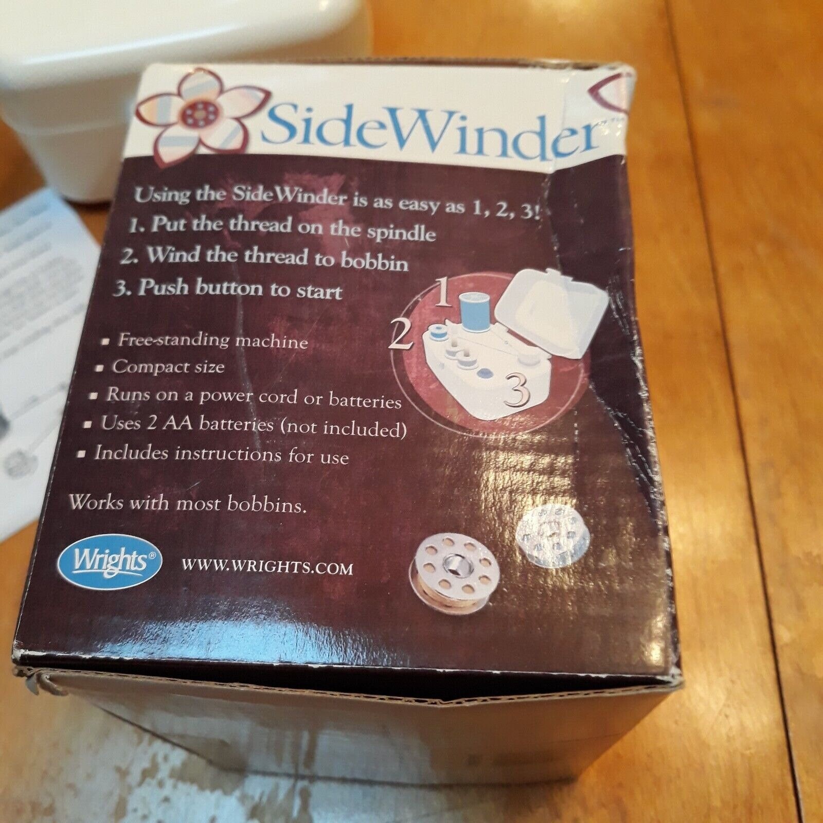 Wrights Sidewinder Portable Bobbin Winder Sewing Quilting Cord Box