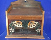 Vintage RECIPE BOX Wood Painted Glass Handmade Kit Floral Cottagecore