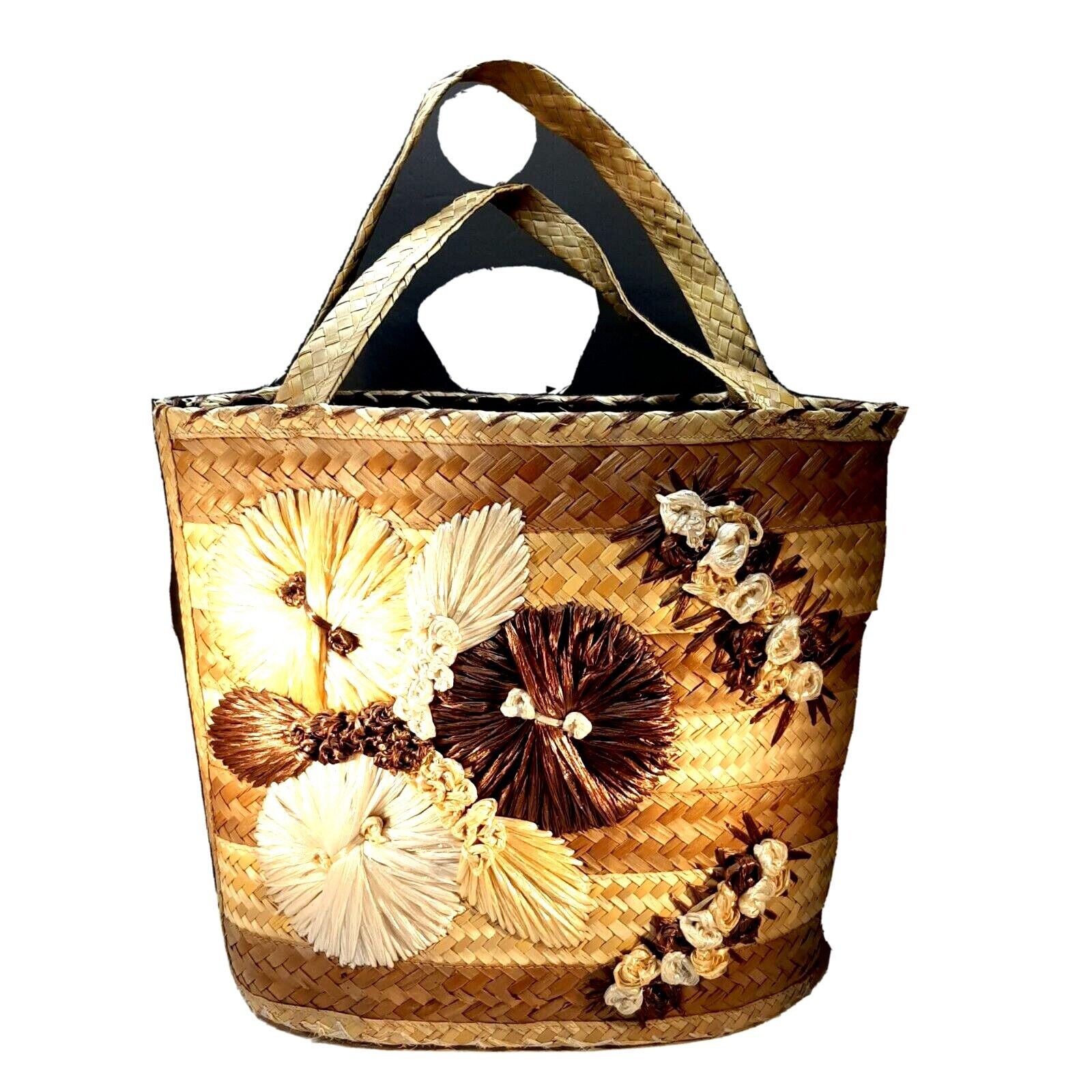 Vintage Woven Purse Tote Raffia Rattan Straw Wicker Beach Bag Large ...