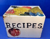 Vintage RECIPE BOX Cottage Handcrafts Large Metal Hand Painted Fruit