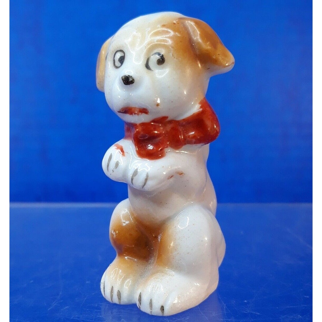 Vintage Dog Figurine Occupied Japan 194552 Porcelain Begging Puppy Red
