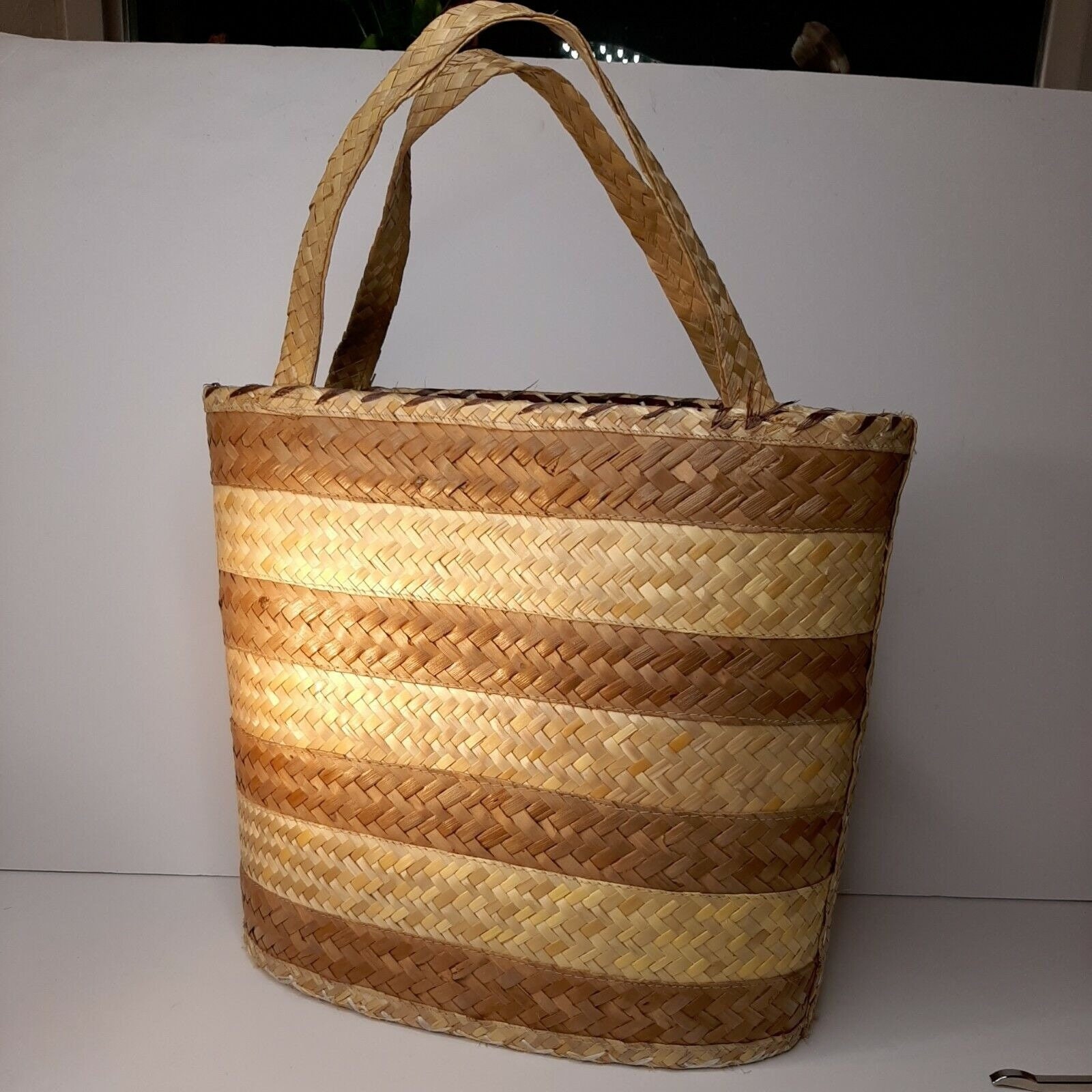 Vintage Woven Purse Tote Raffia Rattan Straw Wicker Beach Bag Large ...