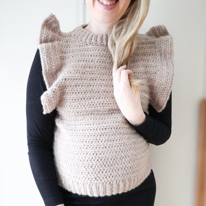 Crochet Vest pattern for women. Ribbed crochet vest with frills or ribbing. Modern Crochet Vest Pattern.