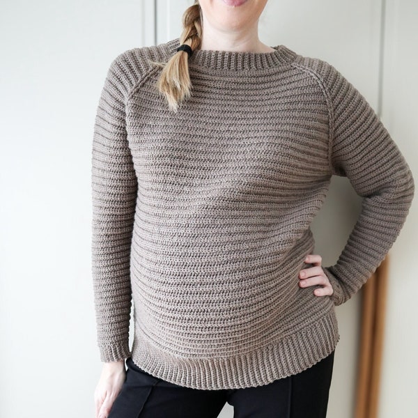 Crochet sweater pattern for women. Ribbed crochet sweater worked top down as a raglan sweater. Modern Crochet Pullover Pattern. Cozy Sweater