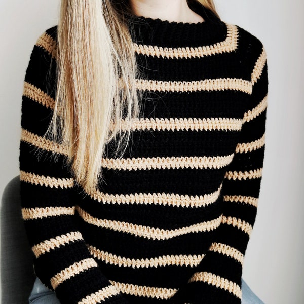 Crochet PDF Sweater Pattern / Stripes Bell Sleeves Raglan Top Down / Monday Morning Sweater