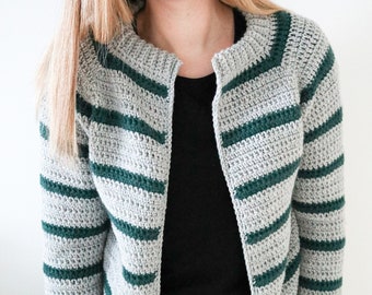 Crochet PDF Cardigan Pattern / Stripes Bell Sleeves Raglan Top Down / Monday Morning Cardigan