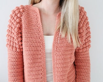 Crochet Cardigan PDF Pattern / Morning Waves Cardigan/ Digital Download Crochet Pattern / Bobble stitch / Top Down / No sewing