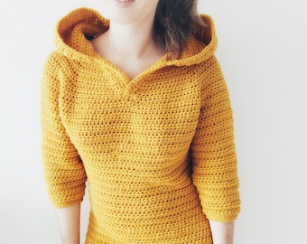 Crochet Dress or Hoodie PDF Pattern / Cozy Dress with hood / Digital Download Crochet Pattern / Autumn Bee Dress