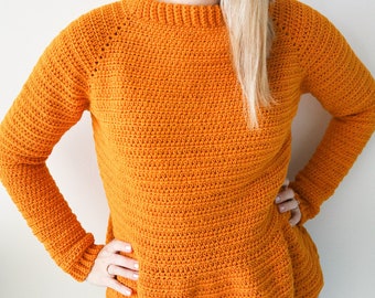 Crochet Sweater PDF Pattern / Afternoon Tea Sweater / Cozy Peplum Crochet Sweater / Digital Download