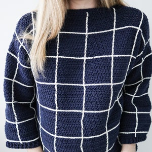 Crochet Sweater PDF Pattern / Checkered Sweater / Cozy Crochet Sweater Pullover / Digital Download