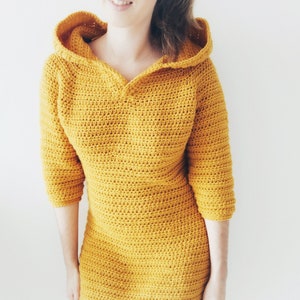 Crochet Dress or Hoodie PDF Pattern / Cozy Dress with hood / Digital Download Crochet Pattern / Autumn Bee Dress