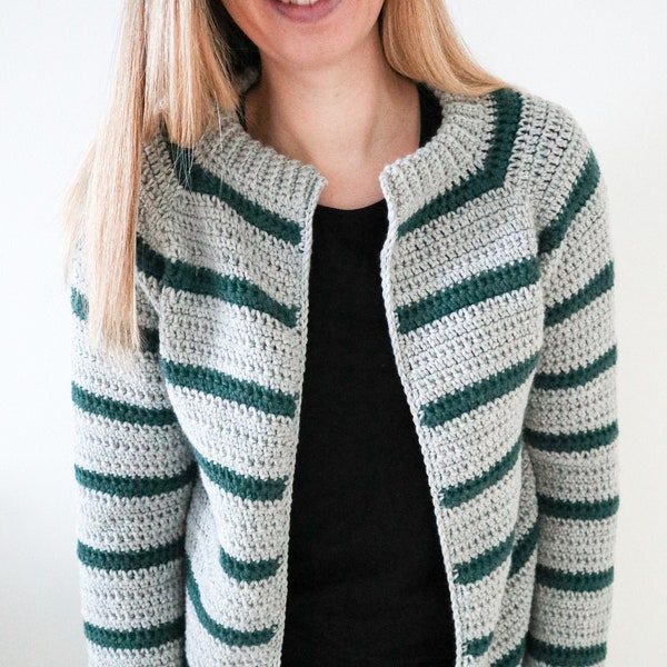 Häkeln Sie PDF Cardigan Muster / Streifen Glockenärmel Raglan von oben nach unten / Montag Morgen Cardigan