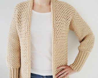 Crochet Cardigan PDF Pattern / Morning Glory Cardigan / Long Cozy Crochet Cardigan Pockets / Digital Download