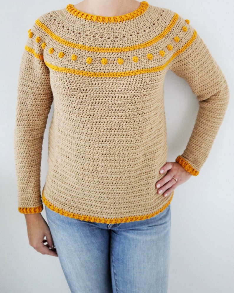 Crochet Sweater PDF Pattern / Sunrise Sweater / Cozy Crochet Sweater Pullover Top Down Circular Yoke / Digital Download image 3