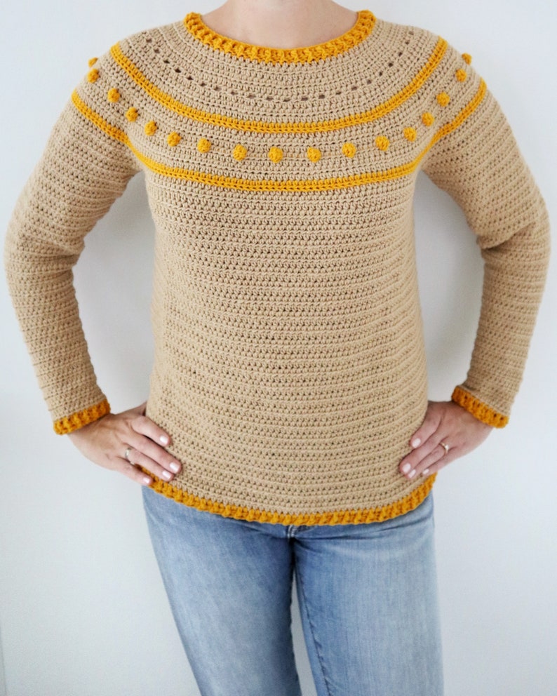 Crochet Sweater PDF Pattern / Sunrise Sweater / Cozy Crochet Sweater Pullover Top Down Circular Yoke / Digital Download image 9