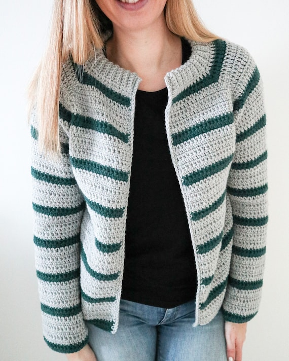 Crochet PDF Cardigan Pattern Stripes Bell Sleeves Raglan Top Down Monday Morning Cardigan Etsy Canada
