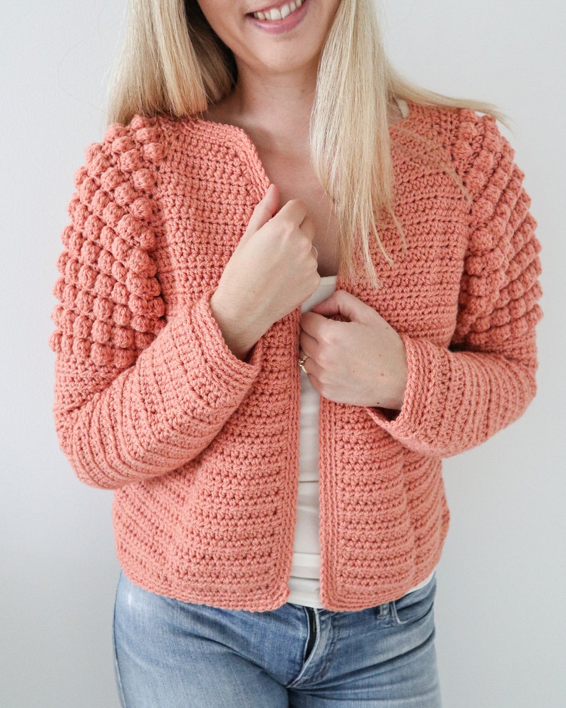 Crochet Cardigan PDF Pattern / Morning Waves Cardigan/ Digital Download Crochet Pattern / Bobble stitch / Top Down / No sewing image 2