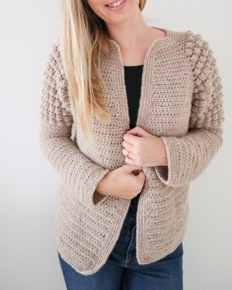 Crochet Cardigan PDF Pattern / Morning Waves Cardigan/ Digital Download Crochet Pattern / Bobble stitch / Top Down / No sewing image 4