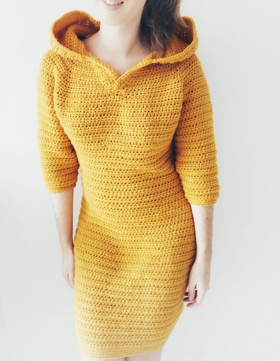 Crochet Dress or Hoodie PDF Pattern / Cozy Dress with hood / Digital Download Crochet Pattern / Autumn Bee Dress