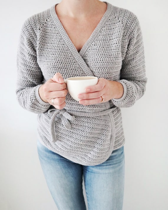 Crochet Pattern PDF Cardigan Cosy Balloon Sleeve Wrap Cardigan Cherry