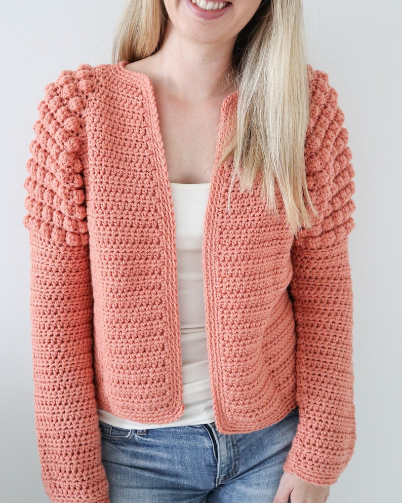 Crochet Cardigan PDF Pattern / Morning Waves Cardigan/ Digital Download Crochet Pattern / Bobble stitch / Top Down / No sewing image 1