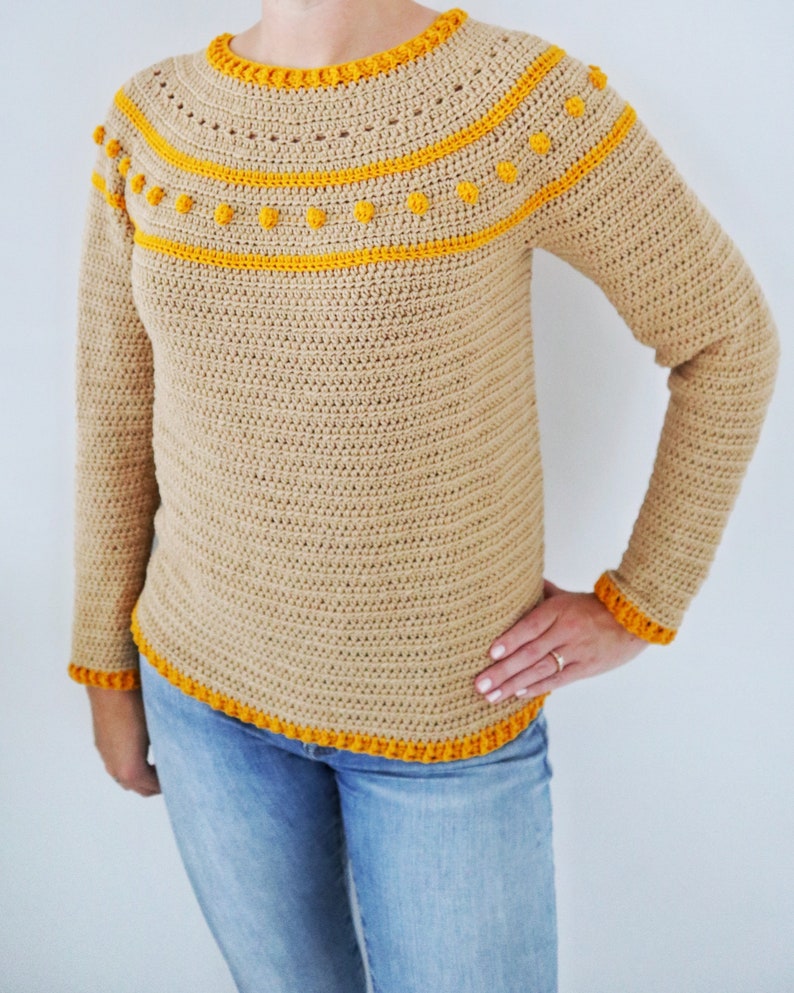 Crochet Sweater PDF Pattern / Sunrise Sweater / Cozy Crochet Sweater Pullover Top Down Circular Yoke / Digital Download image 8