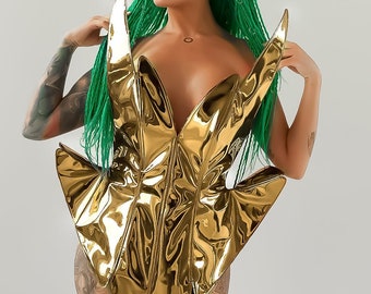 Golden Party Dress for Performance Dance Show Singer Clothing Event Costume