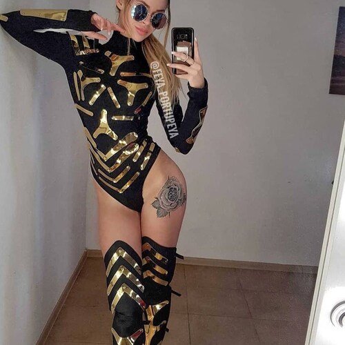 Dance Festival Costume Gold Black Bodysuit Leg Covers Stage Dresses Go Go Party Girl Performance Clothing Club wear Burning women Outfit